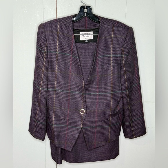 Kasper Dresses & Skirts - VTG Kasper Vintag 80s Power Suit Plaid Tweed Blazer Skirt Set Grannycore Classic